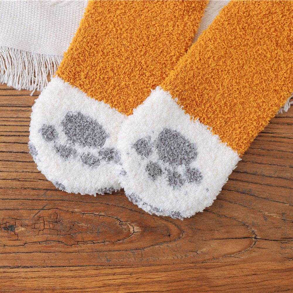 Girls Fashion Plush Soft Winter Sleeping Socks Cat Paw Floor Socks Coral velvet socks
