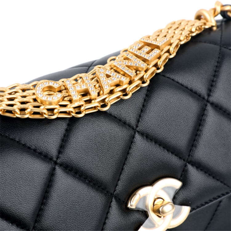 CHANEL Lambskin Chain Bag, Crossbody Bag, Shoulder Bag Women's Black AS3240-B08012-94305