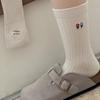 2025 Autumn Floral Embroidery Women's Mid-Calf Socks - Japanese Style, Solid Color