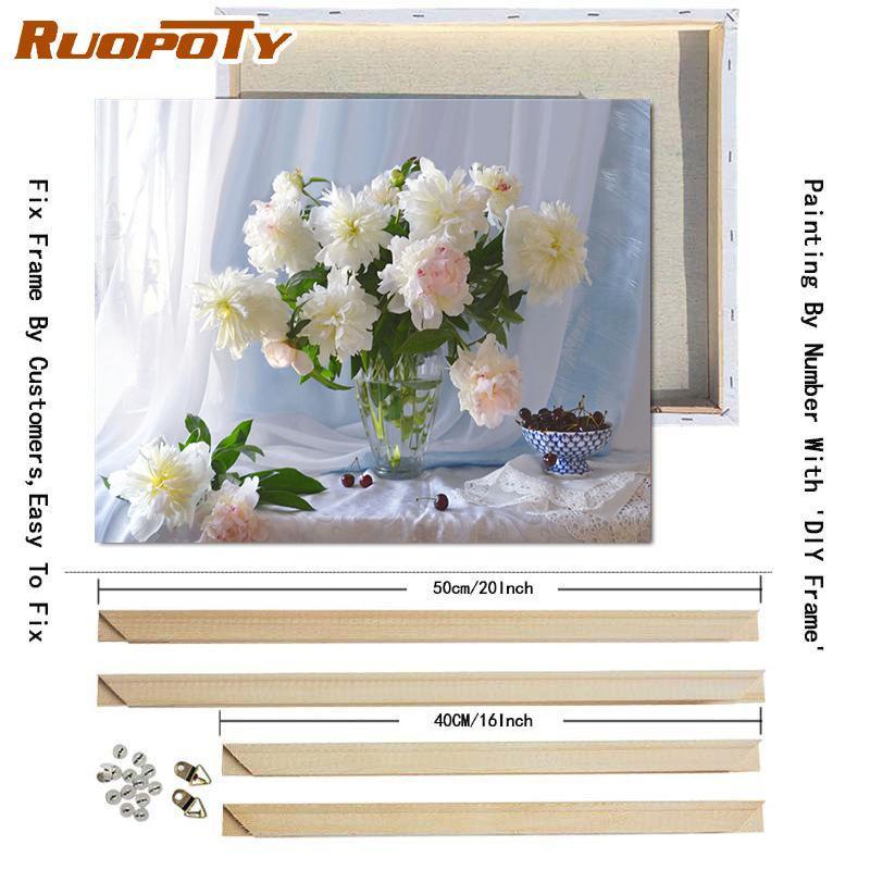 RUOPOTY Краска по номерам, цветок пиона, настенное искусство, уникальный подарок, ручная роспись на холсте, картина по номерам, уличный декор для детской комнаты
