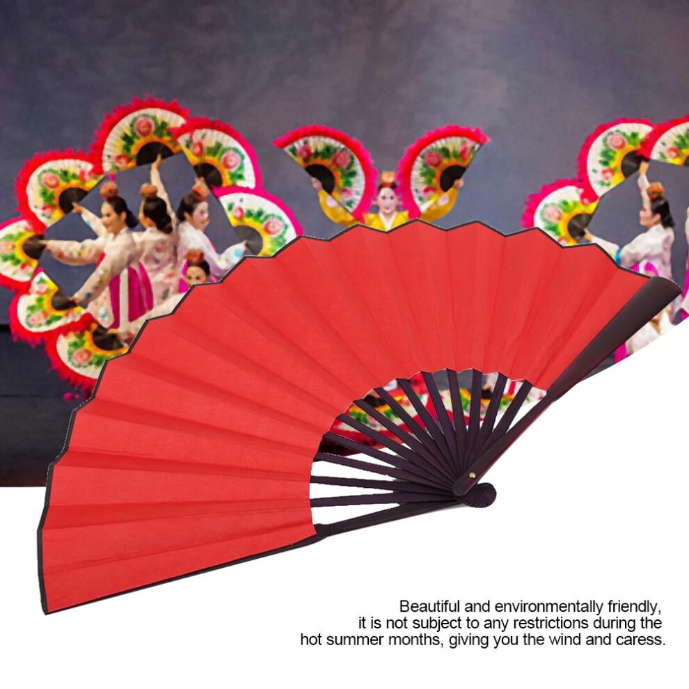 Bamboo Hand Fan, Elegant Event Accessory, Traditional Folding Fan For Cultural Celebrations, Chinese Silk Fan With Solid Wood Handle, Red 10 Inch Craf