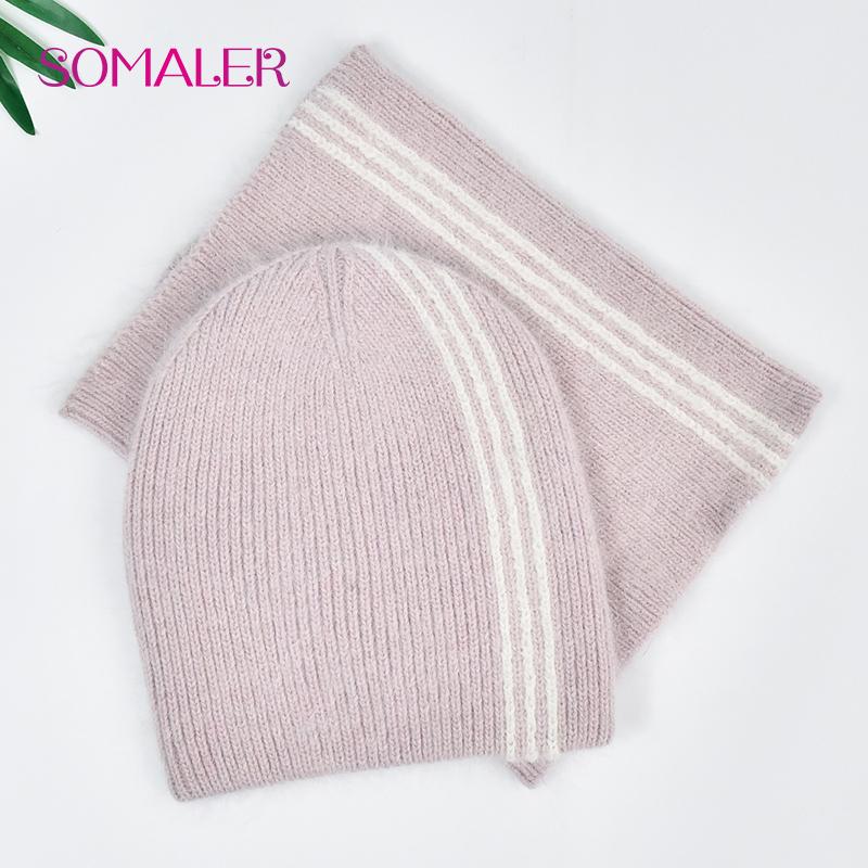 Women's Winter Warm Angora Hat Scarf Set Thick Double Layer Fluffy Rabbit Hair Knit Hat Fashionable Cold Weather Accessories