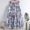 Women's Retro Ink Painting Printed A-Line Elastic High-Waisted Mid Length Skirts   Casual All Match
