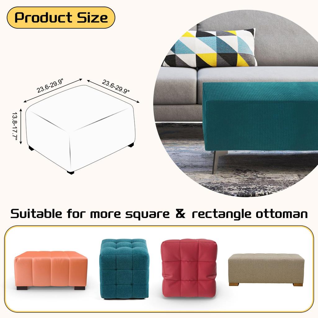 uxcell Square Jacquard Ottoman Slipcover with Elastic Stretch Footrest Stool Cover for Living Room Furniture Protector Medium Bottom, (Cyan, Size)