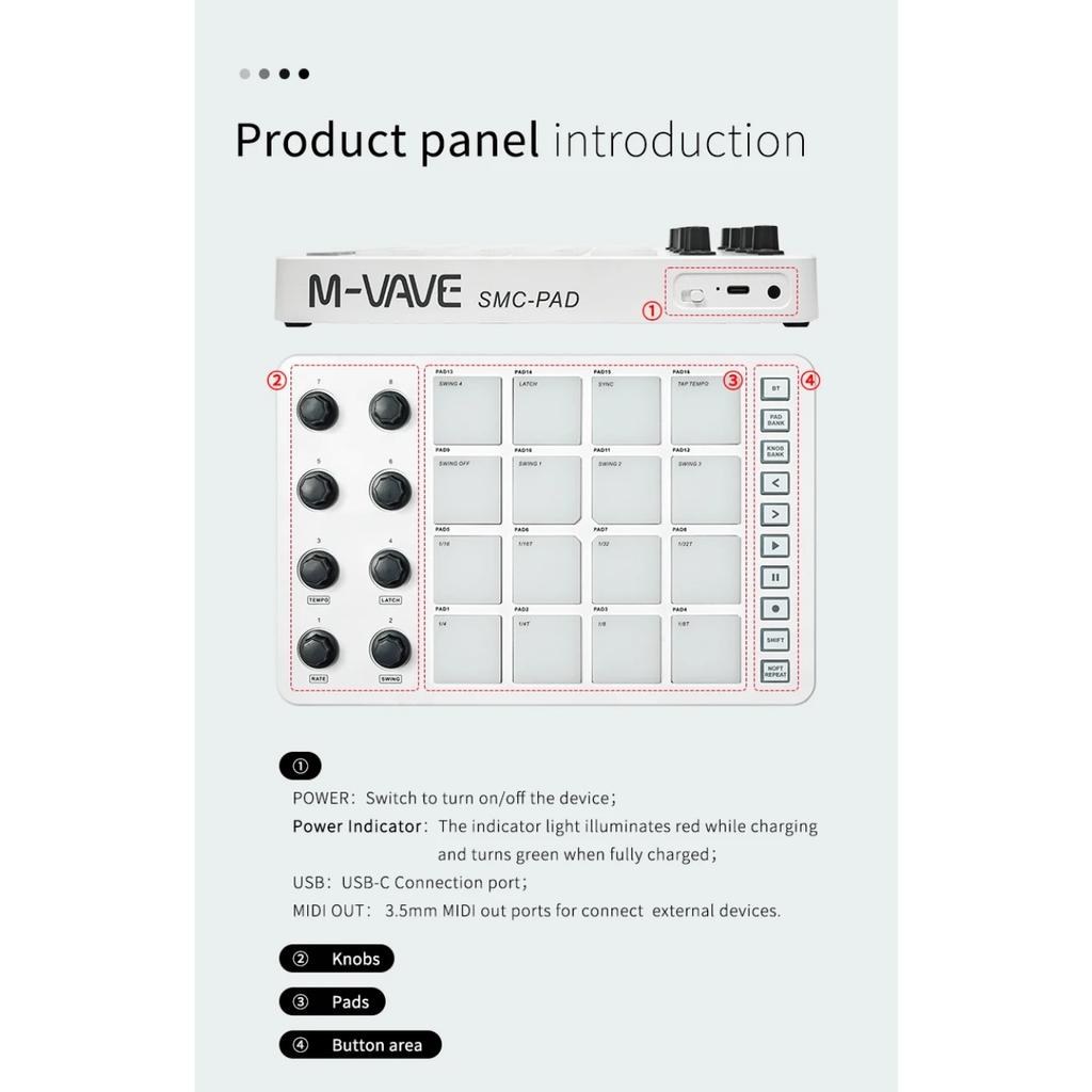 SMC-PAD Беспроводной MIDI-контроллер Подходящая перкуссионная клавиатура Интерфейс USB-C Портативный дизайн Маленький MIDI-пэд