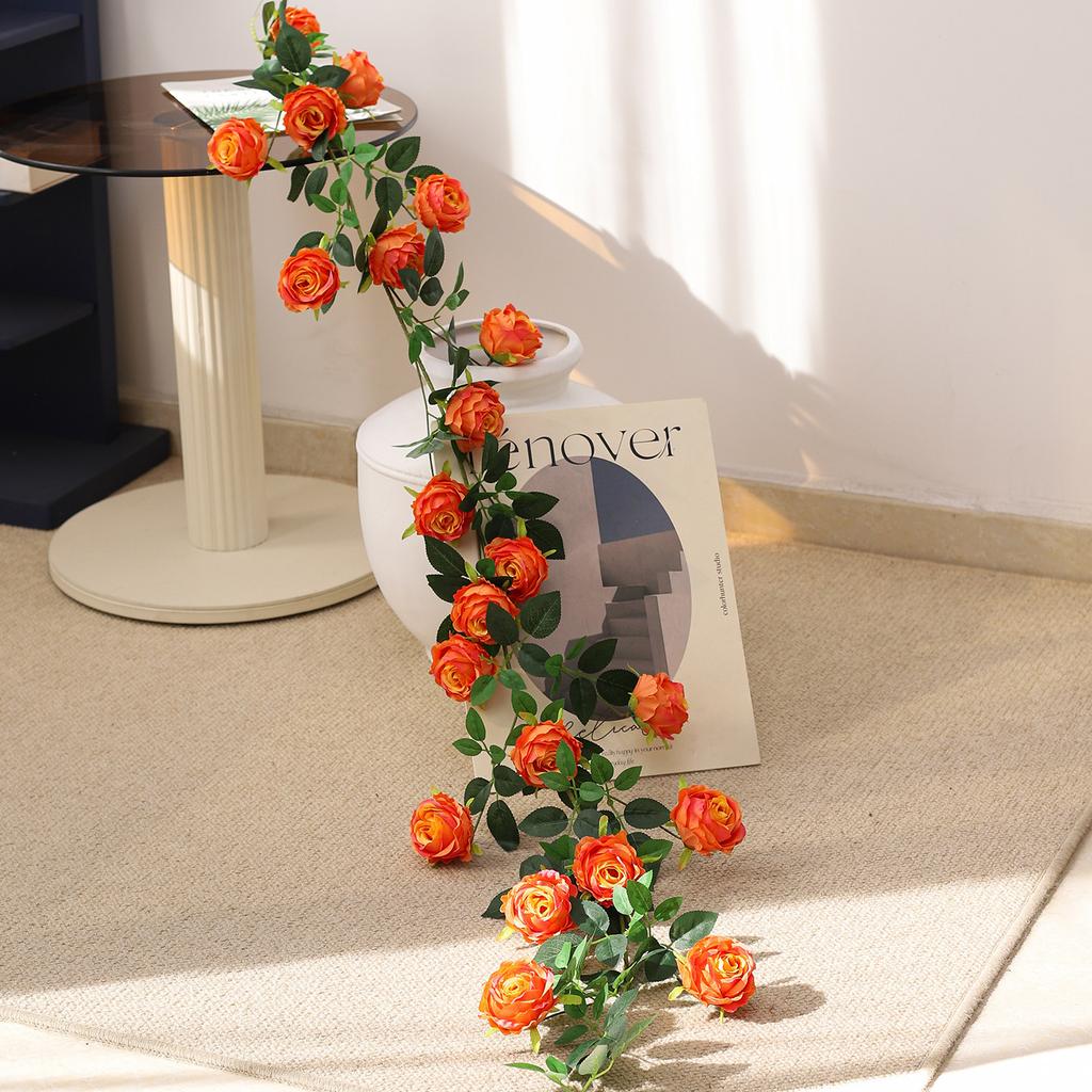 Artificial Rose Vine Garlands, Fake Silk Hanging Flowers Ivy Leaves Greenery Wreath for Home Garden Wedding Wall Decor