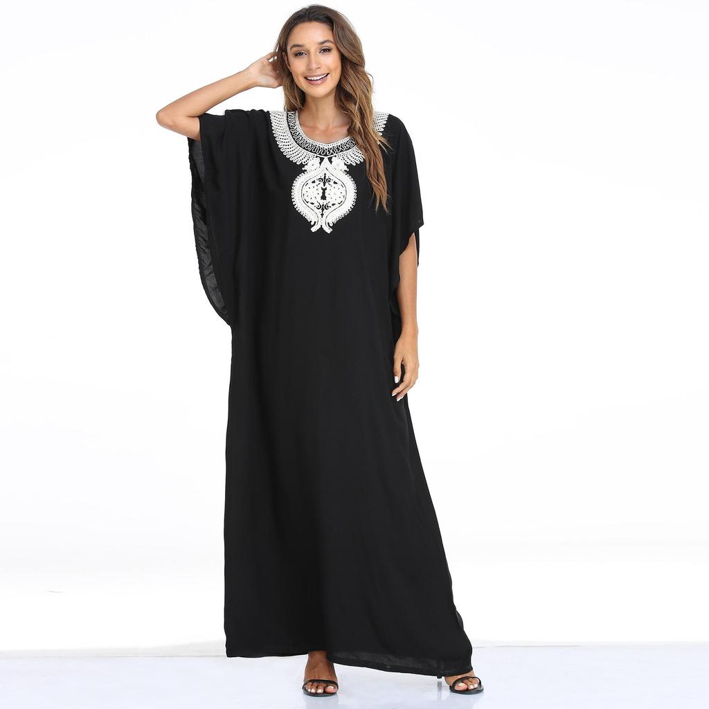 Muslim Women's Short-Sleeve Kaftan: Loose Fit Long Dress In Large Sizes
