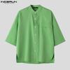 INCERUN Мужские однотонные рубашки Henley с короткими рукавами, летние комплекты с шортами больших размеров, костюмы