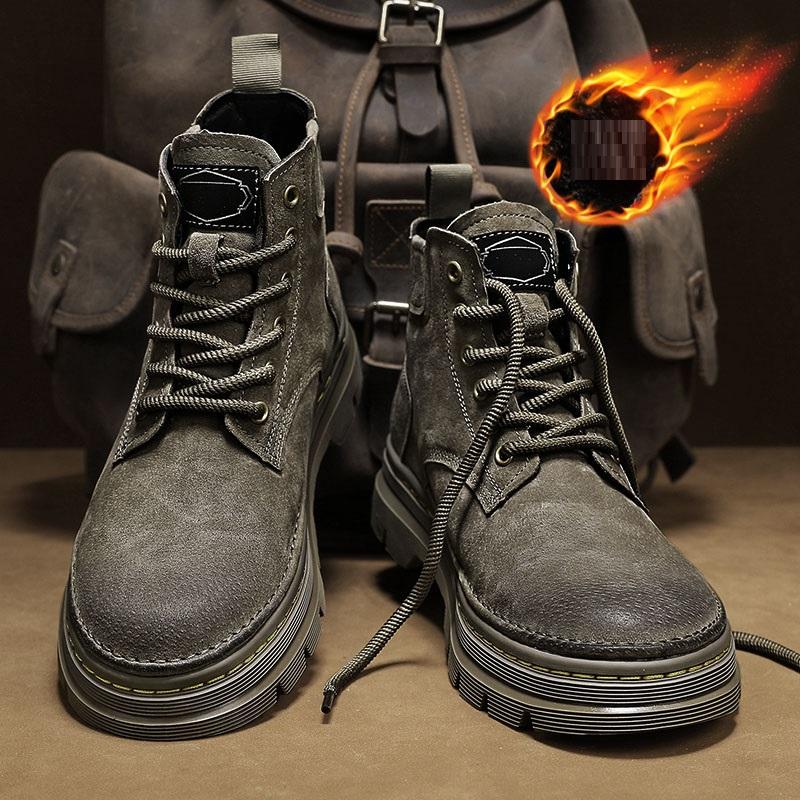 Модные мужские ботильоны на платформе, кожаные ботинки 2025, модные коричневые ботинки на шнуровке, высокие, удобная повседневная обувь, нескользящие рабочие мужские ботинки