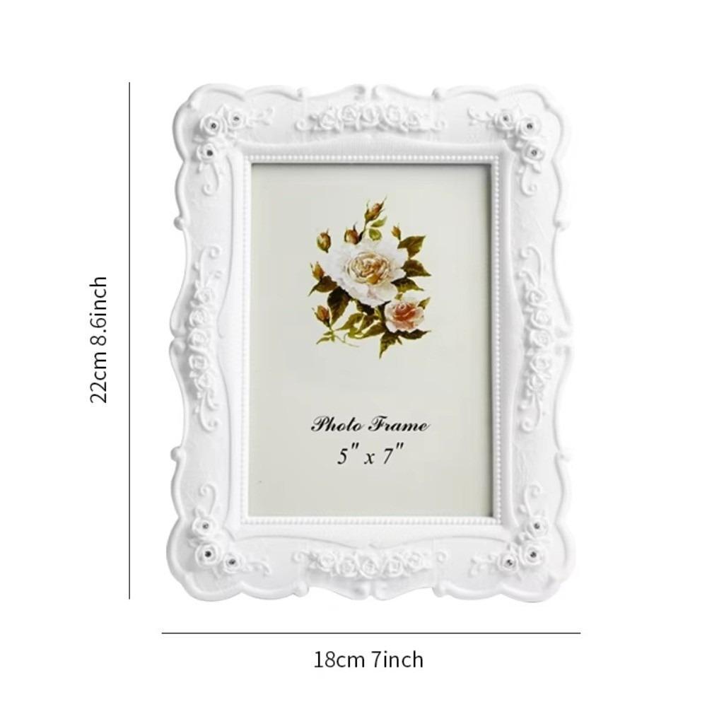 Rose Embossed Photo Frame White Desk Photo Frame Elegant Resin Frame For Bedroom Office Desk