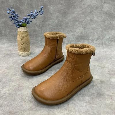 Кожаные элегантные женские зимние сапоги на низком каблуке, новинка, женская обувь, нескользящая, дизайнерская, роскошная, модная, 2024, удобная, из ягненка, горячая