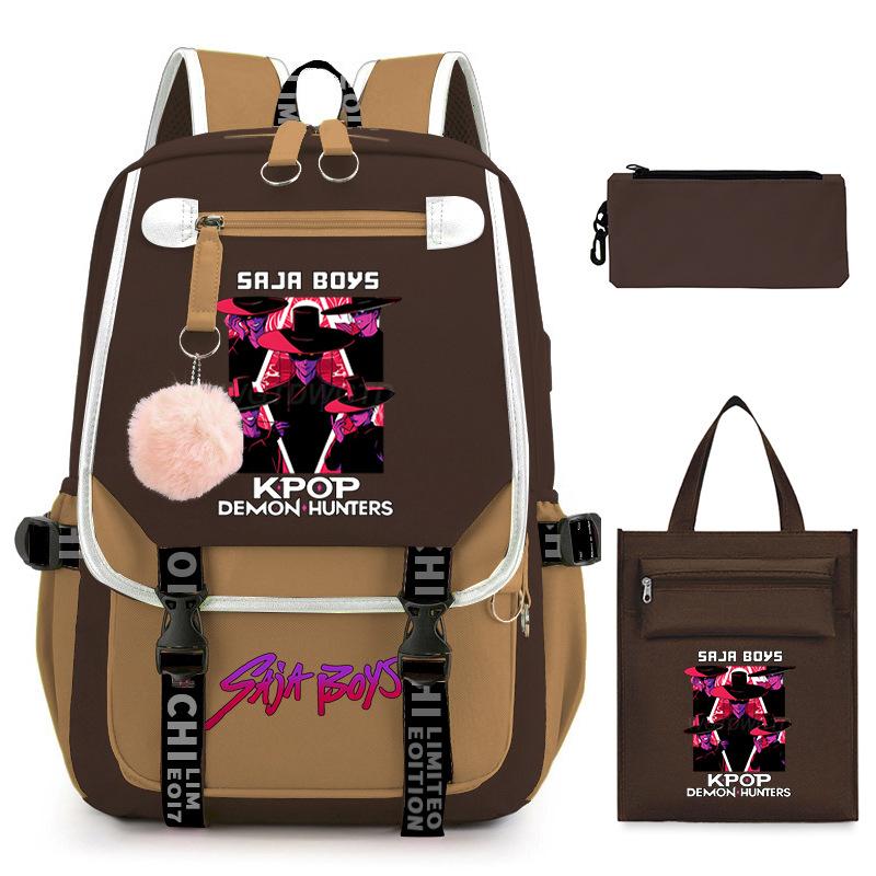 K-Pop Anime Cartoon Printing Casual Student Backpack Shoulder Bag Pencil Case Three-Piece Set