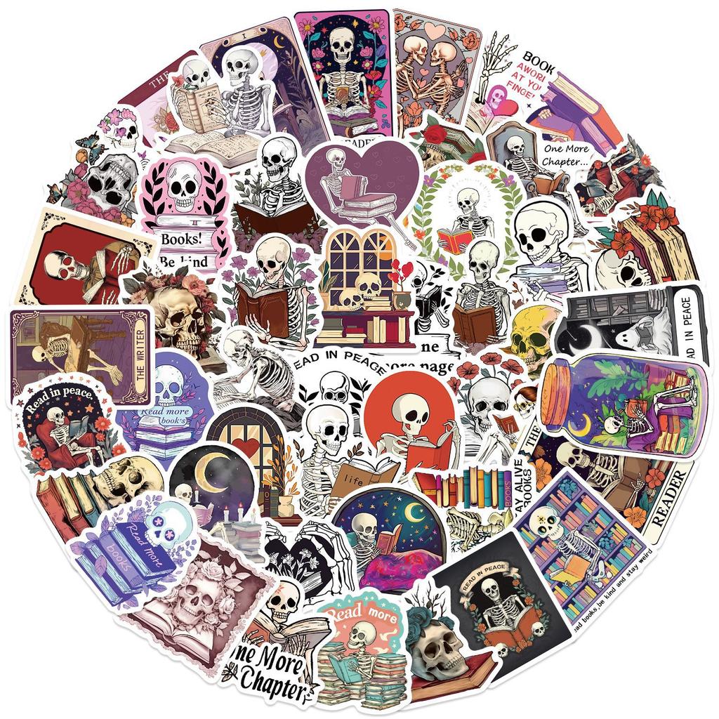 50 Cartoon Skull Reading Doodle Stickers Decorative Guitar Notebook Suitcase DIY Waterproof