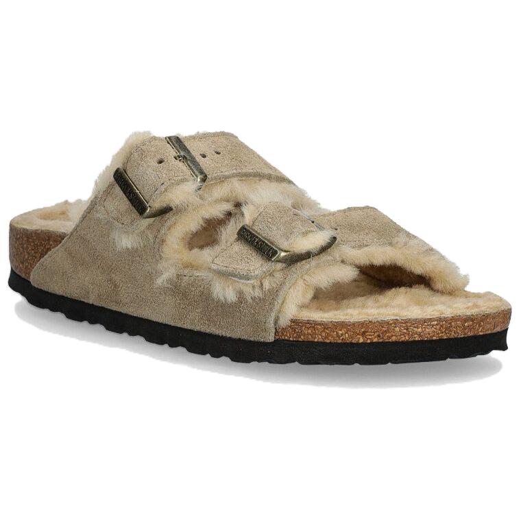Birkenstock  Arizona Shearling Suede Leather Taupe Women Sneakers Cream 1028293