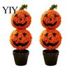 Artificial Pumpkin Topiary Tree Tree, Halloween Face Faux Boxwood Plants with Stake, Weatherproof Garden Lawn Ornaments Fall Autumn Thanksgiving Decor