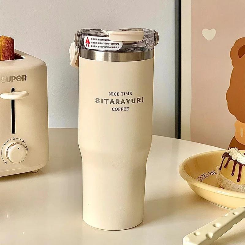 20oz Large Capacity Thermal Bottle for Girls Women Vacuum Insulation Cold Water Cup Portable Double Drink Straw Car Coffee Mug