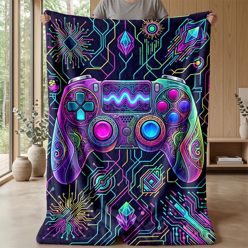 Neon Game Controller Art Theme blanket Lightweight Warm Flannel Blanket Decorative Throw Blanket for Home Decoration
