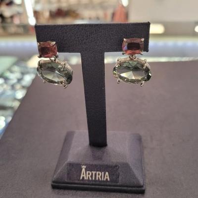 ARTRIA Квадратные Круглые Стеклянные Серьги-Капли с Кристаллами CHAERCR0005MBF