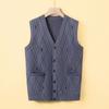 Men's Knitted Vest Vest Middle-aged and Elderly Casual V-neck Sleeveless Cardigan Warm Diamond Vest Sweater Jacket