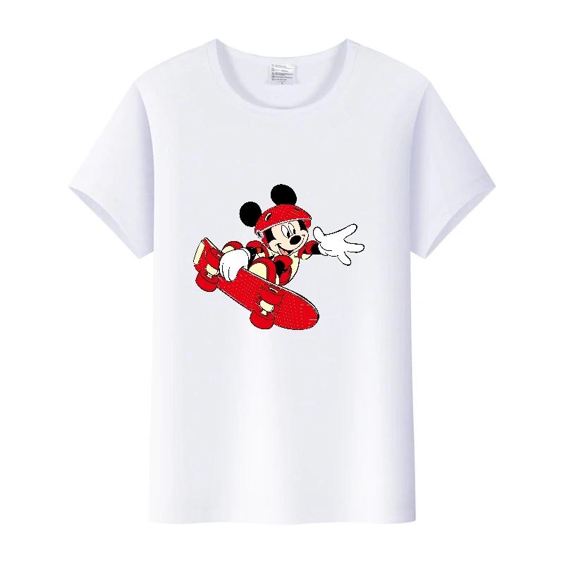 Летняя женская футболка с коротким рукавом Мультяшная футболка Disney Мужская футболка Женские топы Оверсайз Футболка Женская Одежда с принтом Микки Маус