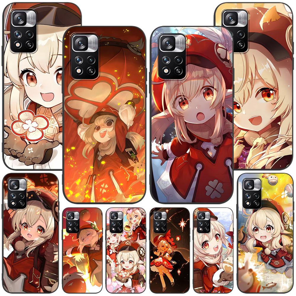 Чехол Klee Genshin Impact для Xiaomi Redmi Note 8 10 10S 11 9 11S 7 12 Pro Plus 12S 9S 8T 11E Pro 11T Мягкий черный чехол для телефона из ТПУ