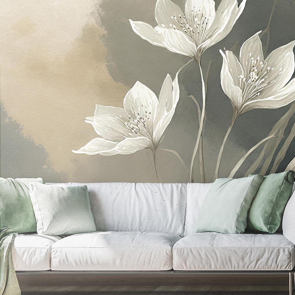 Wallpaper Flowers Abstract Beige