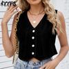 YYFS Женские модные повседневные летние весенние однотонные блузки и рубашки без рукавов с v-образным вырезом и принтом