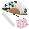 Stylish Business Fan with Fan Bag and Handkerchief Green [Osaka Choseido] Women's Set, (Hibiscus)