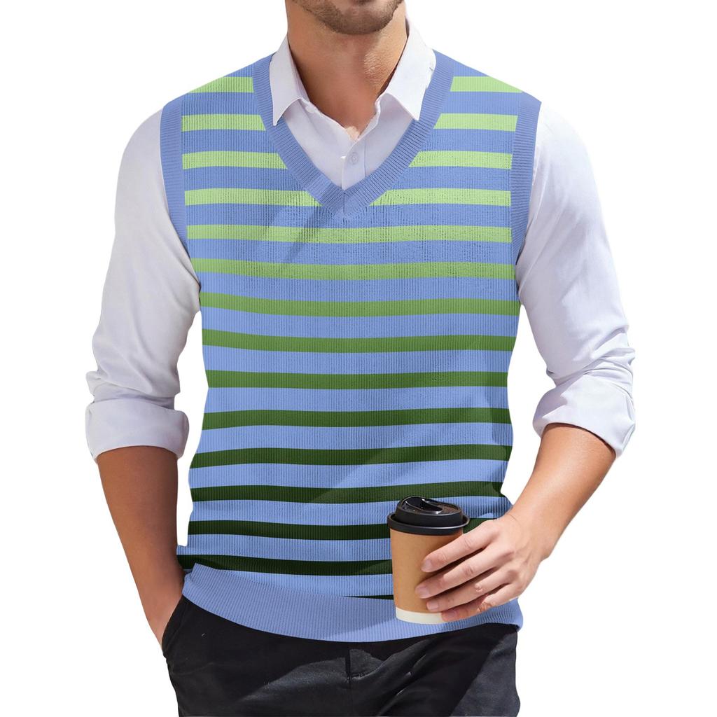 Мужской модный принтованный V-образный вырез без рукавов трикотажный пуловер