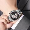 Мужские наручные часы-хронограф Модные Водонепроницаемые из нержавеющей стали Светонакопительные Автоматическая дата Кварцевые часы