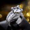 New Luxury Silver Color Round Zirconia Crystal Women Wedding Rings Brilliant Marriage Ceremony Bridal Rings Statement Jewelry