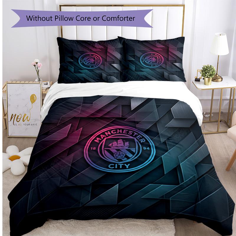 Manchester City Pattern Printed 3PCS Bedding Set Soft Skin-Friendly Washable Duvet Cover & Pillowcases Set All Season Bedroom