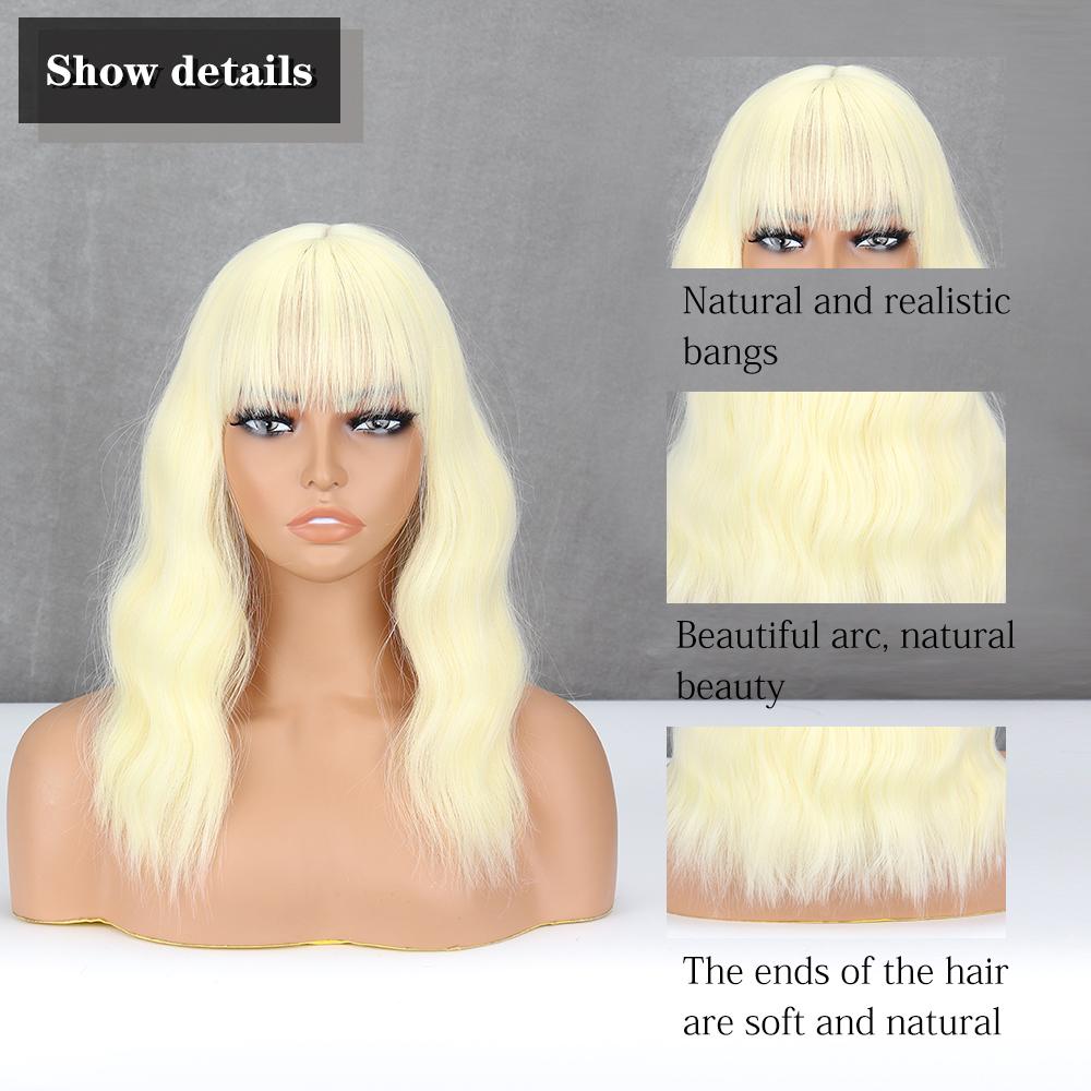 Synthetic Middle Length Short Wave Hair Extension Natural Wigs With Bangs For Women Wig Fibre Cosplay Wig