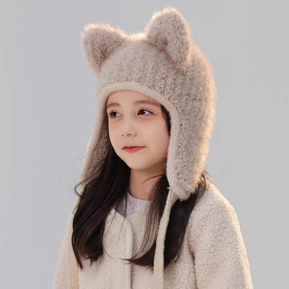 New Winter Kids Knitted Hat Warm Beanie Cap with Cat Ears Cartoon Child Bonnet Hats For Girls Boys