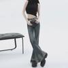 High-Waist Retro Flared Jeans for Women - Vintage Contrast Stitching, Slim Fit, Floor-Length, Perfect for Spring and Autumn.