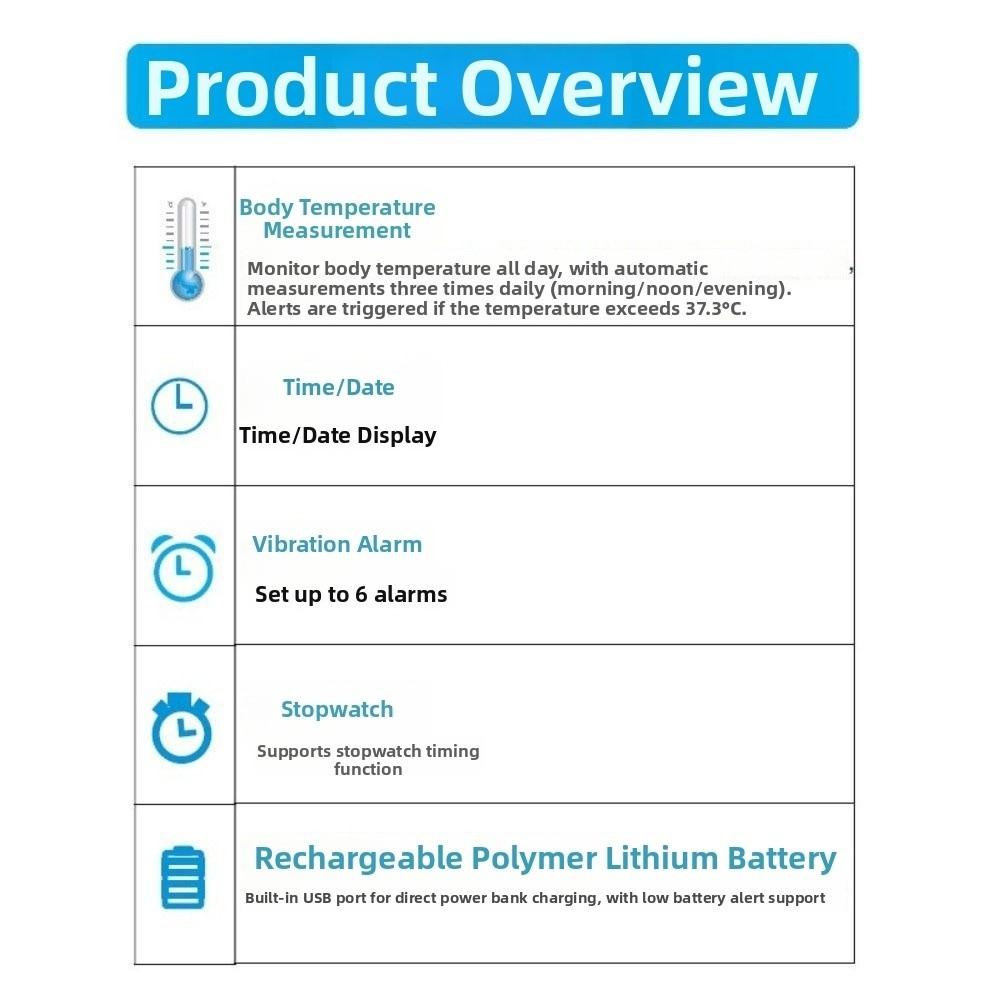 Body Temperature Monitor Silent Wristband Vibration Wake-Up LED Digital Smart Bracelet  School Use