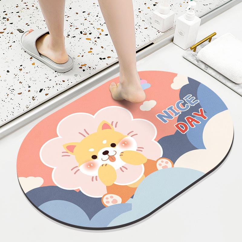 Diatom Mud Mat Toilet Cartoon Top Restroom Mat Non-slip Moisture-wicking Quick Drying Home Toilet Door Bathroom Pad
