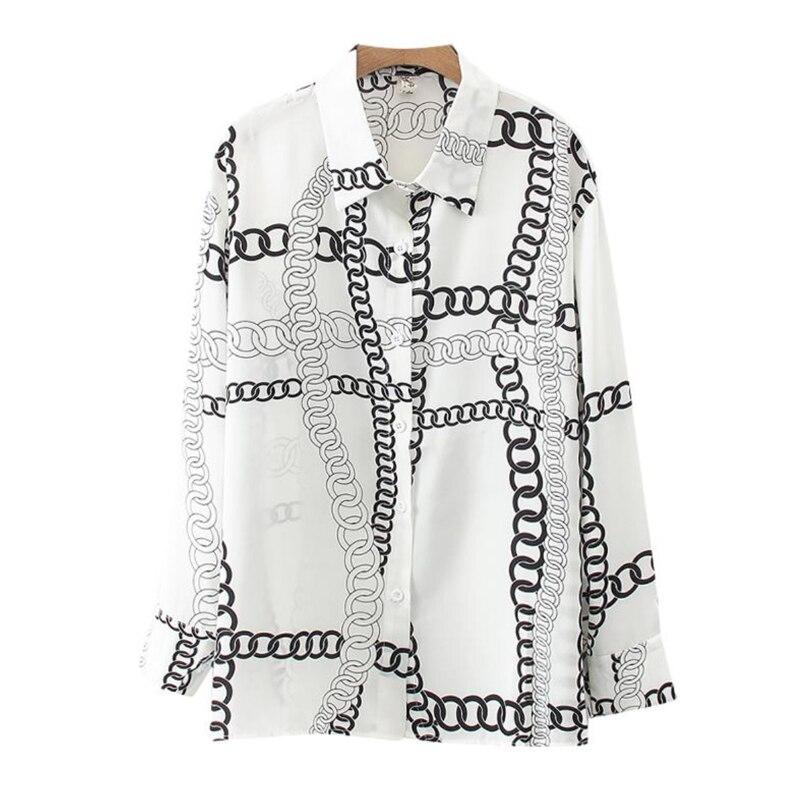 Шифоновая рубашка с длинными рукавами во французском стиле, осенние свободные топы, модная офисная женская одежда, элегантная блузка с принтом цепочки, Blusas 27894