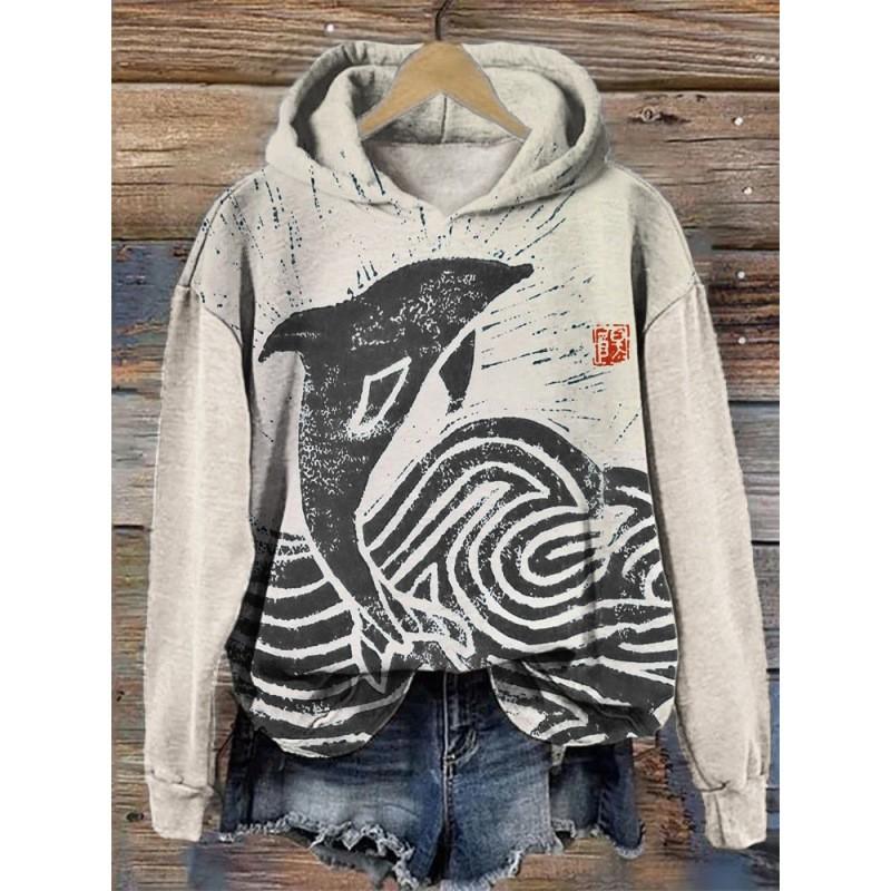 Womens Oversized Drop Shoulder Hoodie With 3D Digital Print Loose Fit Long Sleeve Casual Sweatshirt
