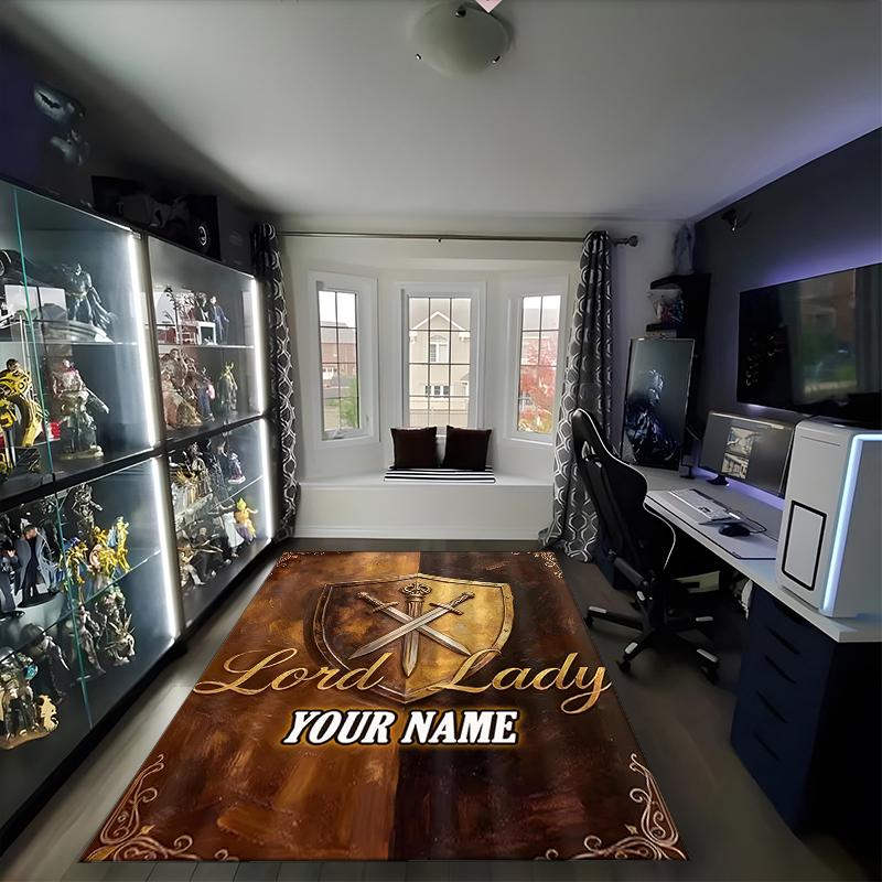 1PC Custom Name Medieval Knight's Shield Theme Floor Mat Ideal for Living Room, Game Rooms, Office, Bedroom,Floor Mat Playful Design