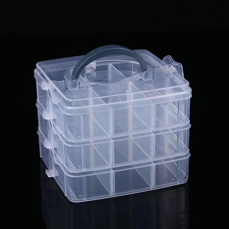 3 Tier 18-Grid Transparent Adjustable Stackable Compartment Slot Plastic Storage Box For Organizing Toys Jewelry Accessories