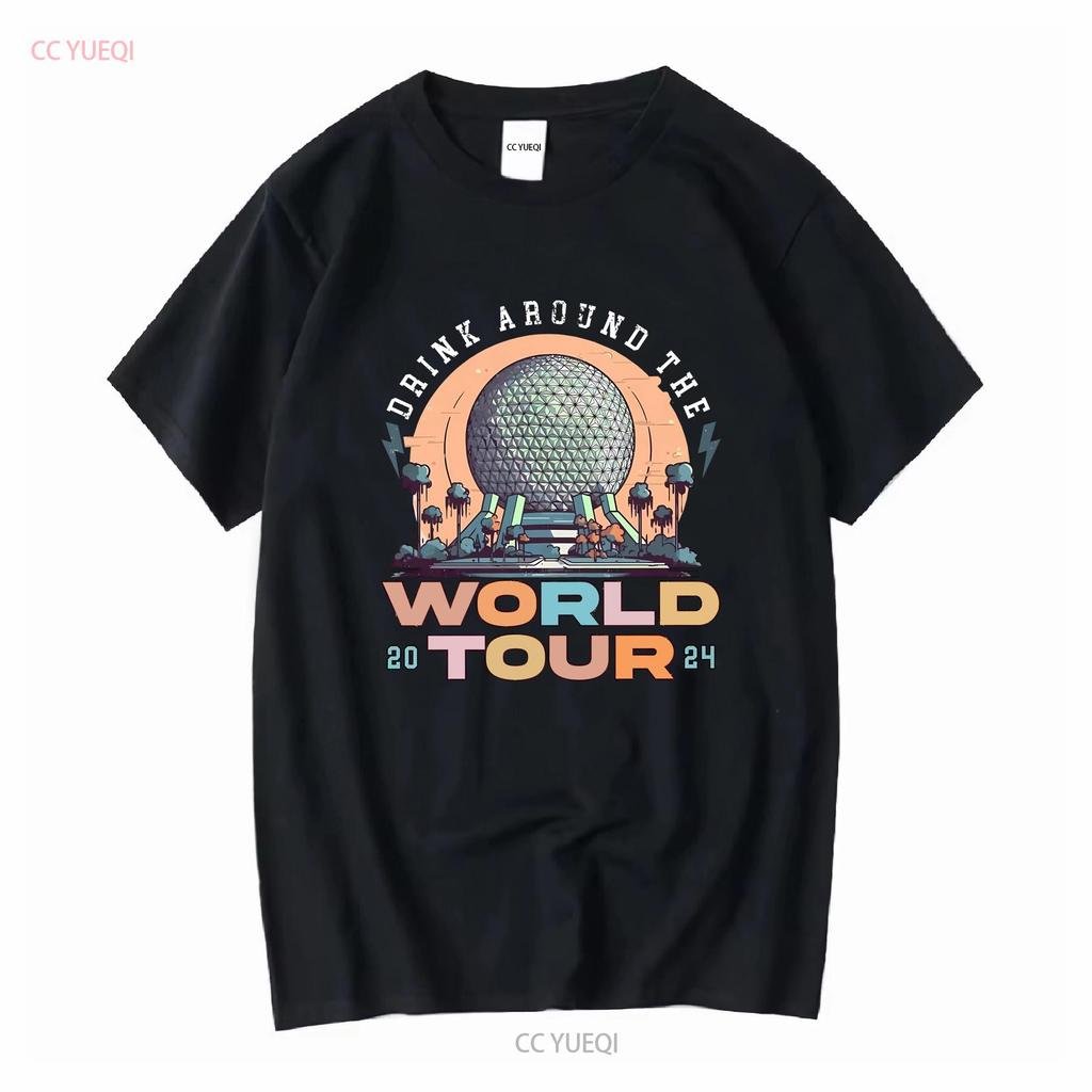 Ретро футболка Epcot Drink Around The World Tour с длинным или коротким рукавом винтажная стирка уличная одежда дышащая удобная