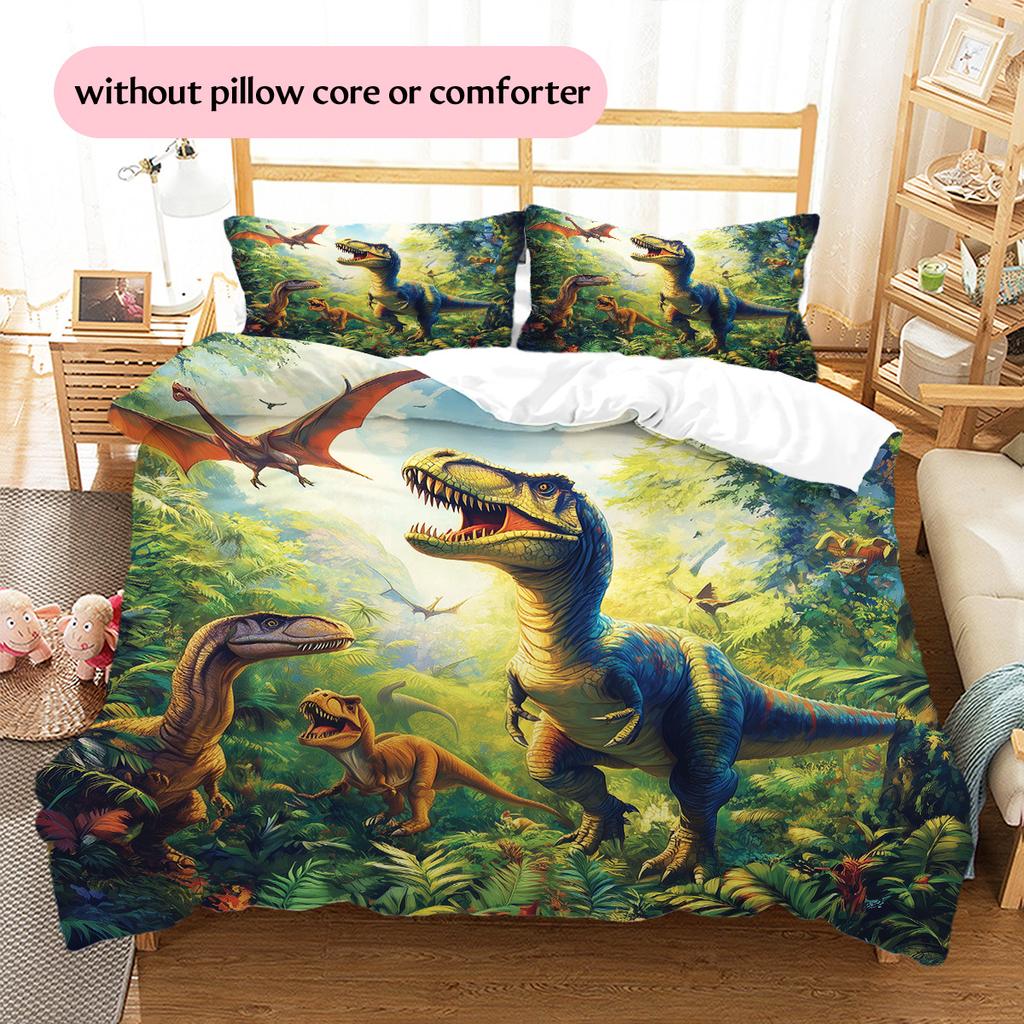 Roaring Jungle Dinosaur Pattern Bedding Quilt Set Quilt Cover Pillowcase Home Decoration Gift (1 * duvet cover + 2 * pillowcase, without core)