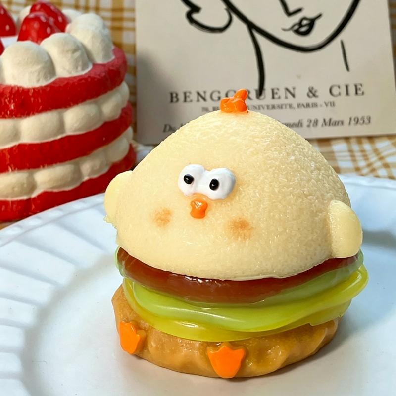 Kawaii Detachable Tpr Dun Dun Chicken Burger Fast Rebound Fidget Squishy Toy Adult Daily Relax Anxiety Relief Squeeze Toy Gift