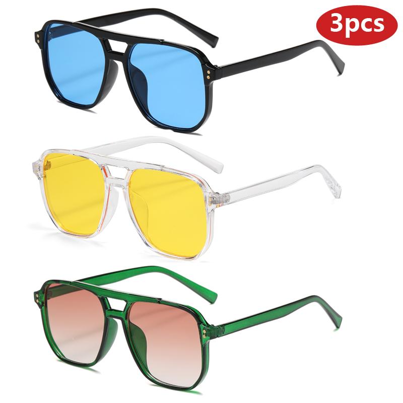 3pcs Square Frame Gradient Punk Sunglasses Anti-UV Travel Accessories Sun Glasses Beach Eye Protection Black Shades Glasses