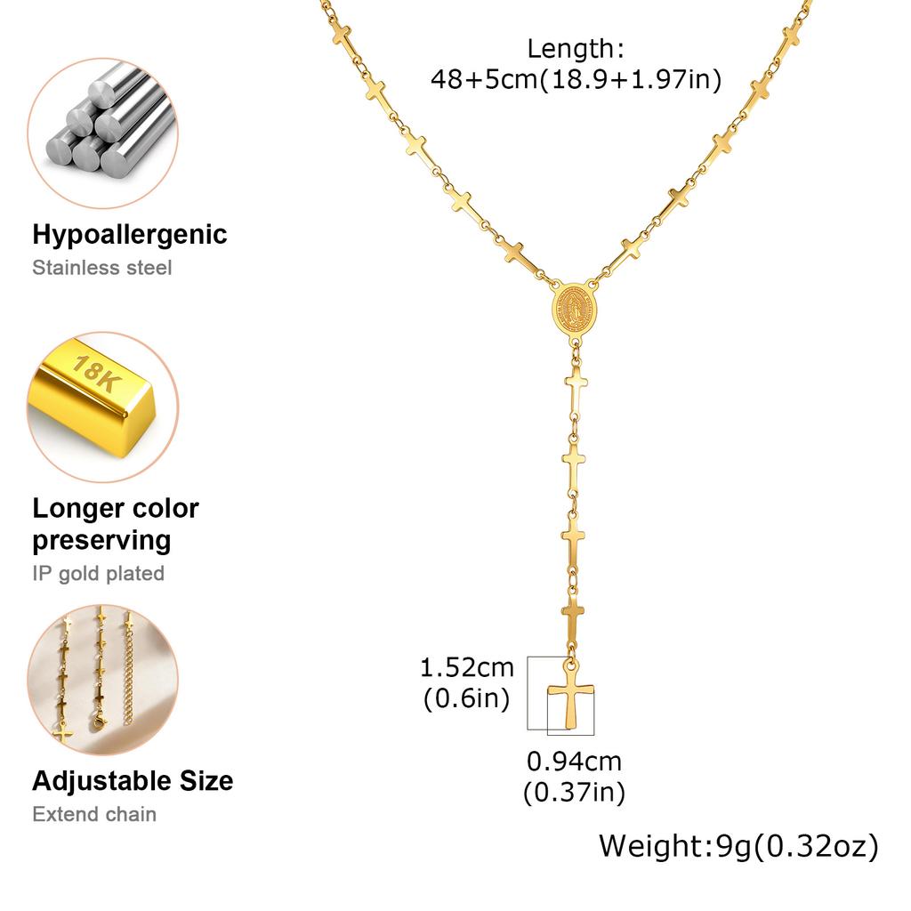 Stainless Steel Virgin Mary Y-Shaped Necklace Women's Cross Chain Necklaces Christian Prayer Jewelry Gift