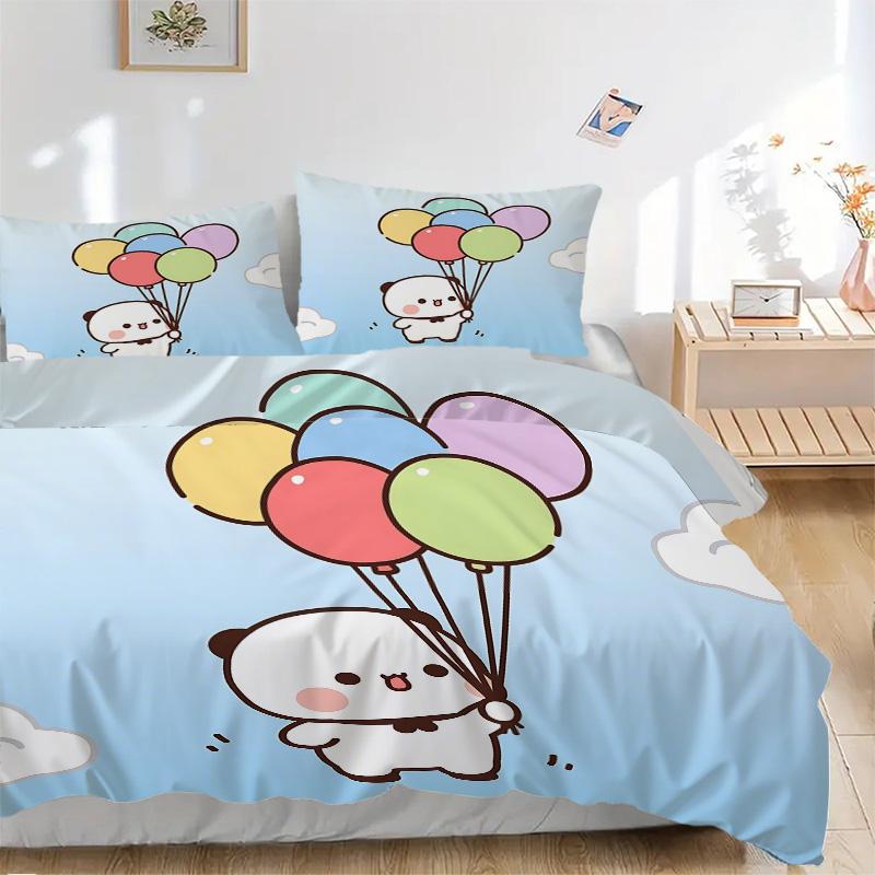Balloons Cute Bear Print 3Pcs Bedding Setduvet Cover With 2 Bedropillowcase Home Birthday Gift