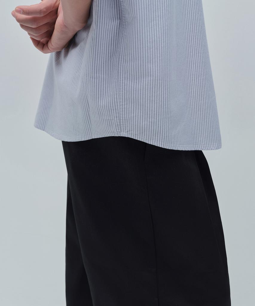 MUSINSA STANDARD Striped Oversized Oxford Short Sleeve Shirt [Grey Stripe]