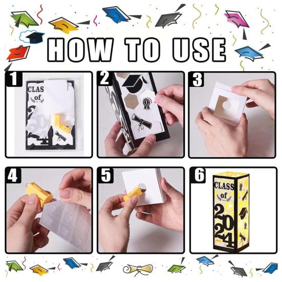 6 шт. освещенных выпускных центральных украшений для выпускного класса 2025 года, фонарики, украшения для выпускного со светодиодной подсветкой для выпускного в колледже, принадлежности для вечеринки