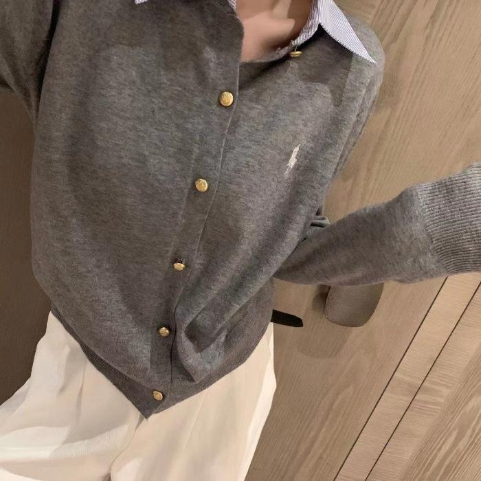 Женский вязаный кардиган Ralph Lauren в стиле пэчворк с вышивкой и воротником поло